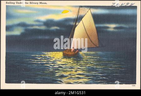 Segeln unter dem silbernen Mond, Segelboote, Meere, Mondlicht, Tichnor Brothers Collection, Postkarten der Vereinigten Staaten Stockfoto