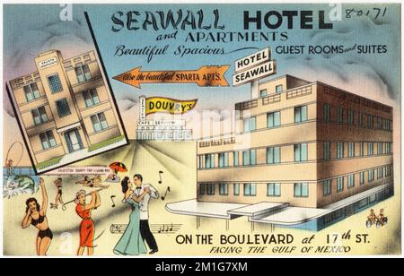 Seawall Hotel und Apartments, wunderschöne geräumige Gästezimmer und Suiten am Boulevard in der 17. St., mit Blick auf den Golf von Mexiko , Hotels, Tichnor Brothers Collection, Postkarten der Vereinigten Staaten Stockfoto