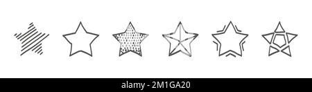 Sternsymbole. Star Doodle Kollektion. Ein Set handgezeichneter Sterne. Vektordarstellung Stock Vektor