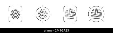 Fingerabdruck eingestellt. Identifizierung biometrischer Fingerabdrücke. Symbole für Fingerabdruck-Scan. Vektordarstellung Stock Vektor