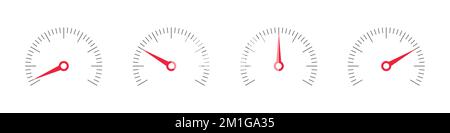 Symbole für radialen Maßstab. Skala „Risikoanzeige“. Tachometersymbole. Set von Messskalen. Vektordarstellung Stock Vektor
