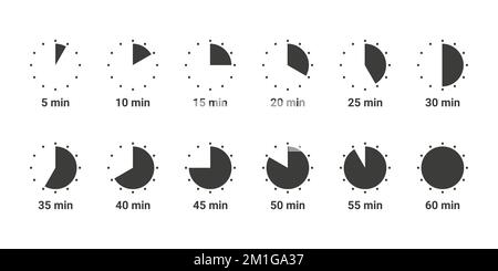 Zeitsymbole eingestellt. Symbole für die Zubereitungszeit von Mahlzeiten. Symbole für die Garzeit. Siedezeit. Symbole für die Frittierzeit. Vektordarstellung Stock Vektor