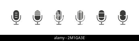 Mikrofonsymbole eingestellt. Mikro-Zeichen. Podcast-Symbole. Studio-Mikrofon. Flacher Stil. Vektordarstellung Stock Vektor
