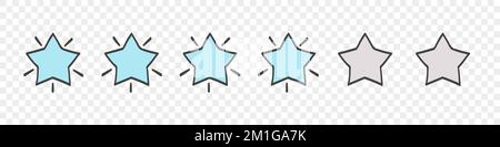Symbole für die Bewertung der Qualität mit Sternen. Symbole mit blauen Sternen. Symbole für Skizzenstile. Vektordarstellung Stock Vektor
