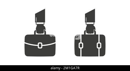 Koffer in der Hand. Sammlung von Aktenkoffer-Symbolen. Aktentaschen mit modernem Stil. Portfoliosymbole. Vektordarstellung Stock Vektor