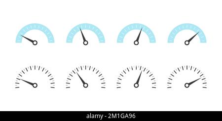 Skala für Risikoanzeige festgelegt. Tachometersymbole. Set von Messskalen. Vektordarstellung Stock Vektor