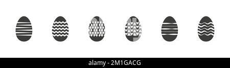 Ostereier. Frohe OsterIkonen. Einfaches Symbol für Ostereier mit unterschiedlicher Struktur auf weißem Hintergrund. Vektordarstellung Stock Vektor