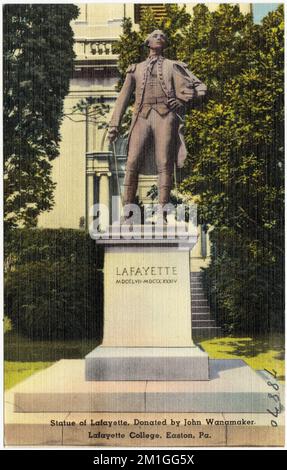 Statue von Lafayette, gespendet von John Wanamaker, Lafayette College, Easton, Pa , Universitäten und Hochschulen, Tichnor Brothers Collection, Postkarten der Vereinigten Staaten Stockfoto