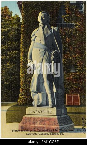 Statue von Lafayette, gespendet von John Wanamaker, Lafayette College, Easton, Pa , Universitäten und Hochschulen, Tichnor Brothers Collection, Postkarten der Vereinigten Staaten Stockfoto