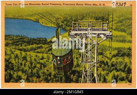 Straßenbahn, Cannon Mountain Aerial Tramway, Franconia Notch, White Mts., N.H. , Berge, Tichnor Brothers Collection, Postkarten der Vereinigten Staaten Stockfoto
