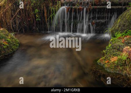 Jizersky Creek an kalten Wintertagen mit Farbsteinen und klarem Süßwasser in Liberec City Stockfoto