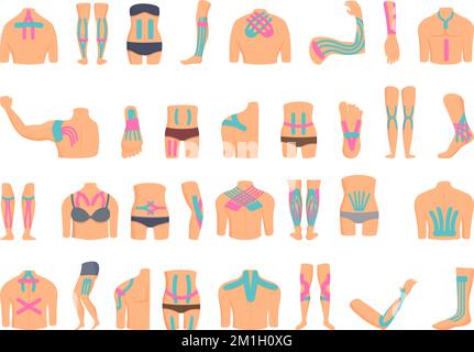Kinesio-Symbole setzen Cartoon-Vektor. Fitnessraum. Medizinische Gesundheit Stock Vektor
