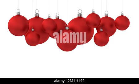 Weihnachtskugeln isoliert auf weißem Hintergrund. Rote Farbe. 3D Abbildung. Stockfoto