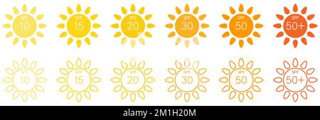 LSF-Sonnenschutzsymbole. Flacher Kunststil. Vektordarstellung isoliert auf weißem Hintergrund Stock Vektor