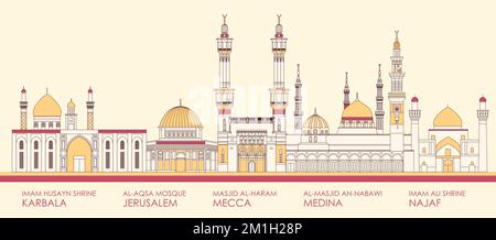 Cartoon Skyline Panorama der berühmtesten Moscheen - Vektordarstellung Stock Vektor