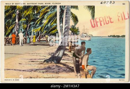 Spaziergang durch bayshore, Bayfront Park, Miami, Florida, Parks, Tichnor Brothers Collection, Postkarten der Vereinigten Staaten Stockfoto