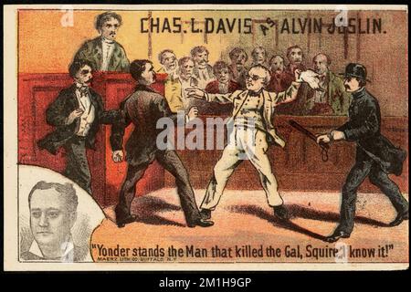 Chas L. Davis als Alvin Joslin. Dort steht der Mann, der das Mädchen getötet hat, knappe. Ich weiß es!“ , Männer, Schauspieler, musikalische Revuen und Komödien, 19. Century American Trade Cards Stockfoto