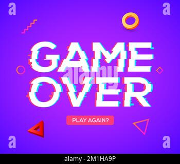 Spiel über Bildschirm Glitch Video retro Pixel Hintergrund. Game over Glitch Screen Font-Effekt Stock Vektor