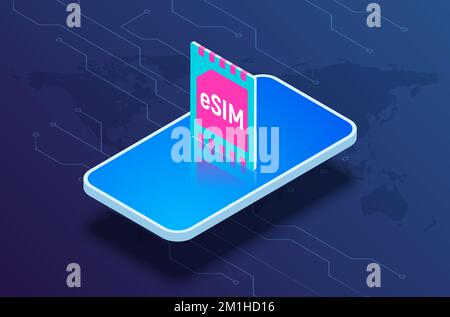 ESIM Technologie digitale Karte Mikrochip Handy GSM mobile Vektor Konzept. ESIM-Technologie Stock Vektor