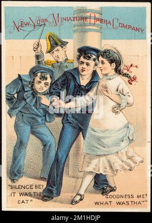 New York Miniature Opera Company, Schweigen Sie! Es war die Katze, du meine Güte! Was war das', Kinder, Opern und Operetten, amerikanische Handelskarten des 19.. Jahrhunderts Stockfoto