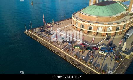 Lake Michigan Navy Pier Details von End mit Oldtimer am Pier Stockfoto