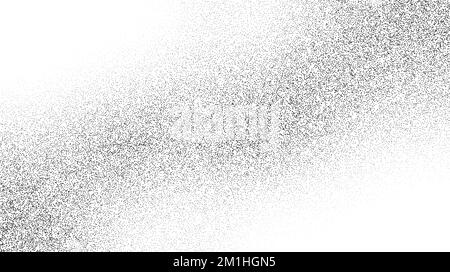 Körnige Sandstruktur. Gewellter verrundeter Gradientenhintergrund. Grunge-Rausch-Tapete. Schwarze Punkte, Flecken, Partikel oder Granulat. Vektor Stock Vektor