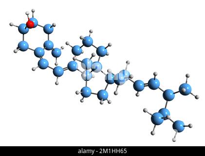 3D-Bild der Ergocalciferol-Skelettformel - molekularchemische Struktur des auf weißem Hintergrund isolierten Vitamin D2 Stockfoto