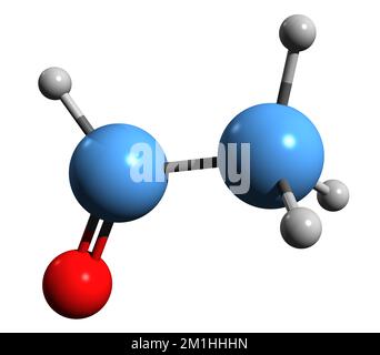 3D-Bild der Acetaldehyd-Skelettformel - molekularchemische Struktur von Ethanal isoliert auf weißem Hintergrund Stockfoto