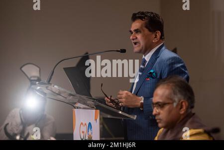 Mumbai, Indien. 12.. Dezember 2022. MUMBAI, INDIEN - DEZEMBER 12: Indiens G-20 Sherpa Amitabh Kant spricht am 12. Dezember 2022 im Jio Centre, BKC, in Mumbai, Indien, auf einer Pressekonferenz. G20 Sherpa Amitabh Kant sagte am Montag, vor der ersten Sitzung der Entwicklungsarbeitsgruppe am 13-16. Dezember in Mumbai, dass Indien der G20-Präsidentschaft Gelegenheit gegeben hat, die Tagesordnung festzulegen, anstatt sich an die von anderen Nationen festgelegten zu halten. (Foto: Satish Bate/Hindustan Times/Sipa USA) Guthaben: SIPA USA/Alamy Live News Stockfoto