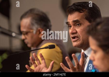 Mumbai, Indien. 12.. Dezember 2022. MUMBAI, INDIEN - DEZEMBER 12: Indiens G-20 Sherpa Amitabh Kant spricht am 12. Dezember 2022 im Jio Centre, BKC, in Mumbai, Indien, auf einer Pressekonferenz. G20 Sherpa Amitabh Kant sagte am Montag, vor der ersten Sitzung der Entwicklungsarbeitsgruppe am 13-16. Dezember in Mumbai, dass Indien der G20-Präsidentschaft Gelegenheit gegeben hat, die Tagesordnung festzulegen, anstatt sich an die von anderen Nationen festgelegten zu halten. (Foto: Satish Bate/Hindustan Times/Sipa USA) Guthaben: SIPA USA/Alamy Live News Stockfoto