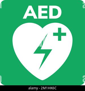 AED-Symbol. Schild „erste-Hilfe-Defibrillator des Herzens“. Automatisiertes externes Gerät für Herzinfarkt-Logo Stock Vektor