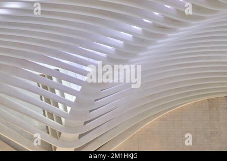 Abstrakte weiße Wirbelsäulenarchitektur an der Decke Stockfoto