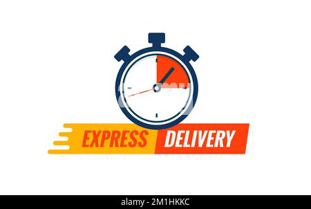Logo des Express Delivery Service. Schnelle Lieferung mit Stoppuhr. Symbol für schnelle Lieferung Stock Vektor