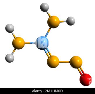 3D-Bild der Nitroguanidin-Skelettformel - molekularchemische Struktur von Picrit isoliert auf weißem Hintergrund Stockfoto