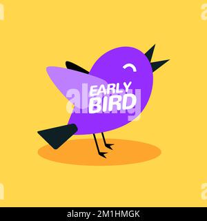 Symbol für Frühbucher-Rabatt-Vektor-Sonderangebote. Zeichentrickfilm-Werbebanner für Frühaufsteher Stock Vektor