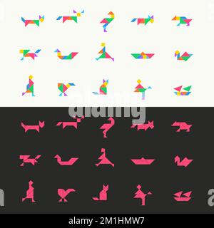 Tangram-Puzzle-Quadrat-Set. Vektordreieck Vorlage für geometrisches Tangogramm chinesisch traditionell Stock Vektor