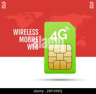 4g sim Card World Prepaid Internet GSM Telefon-Technologie. Simcard Satellite Global Network Stock Vektor