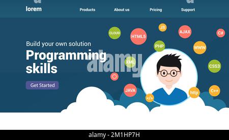 Programmierer flaches Design grafische Illustration. Computer-Geek Programmierung Software Ausbildung Website Banner Konzept Stock Vektor