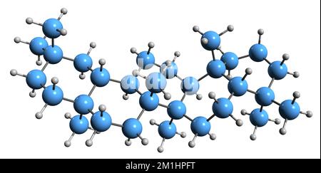 3D-Bild der Oleanane-Skelettformel - molekularchemische Struktur des natürlichen Triterpenoids, isoliert auf weißem Hintergrund Stockfoto