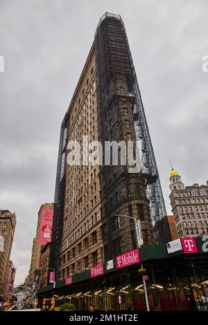 Flatiron Gebäude New York City im Bau Wolkentag Stockfoto
