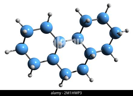 3D-Bild der Phenanthren-Skelettformel - molekularchemische Struktur des polyzyklischen aromatischen Kohlenwasserstoffs, isoliert auf weißem Hintergrund Stockfoto