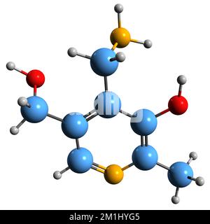 3D-Bild der Pyridoxamin-Skelettformel - molekularchemische Struktur des auf weißem Hintergrund isolierten Vitamin B6 Stockfoto