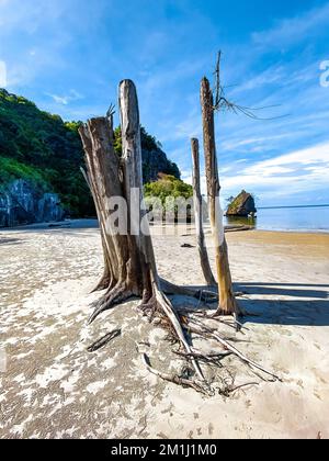 Blick auf die Sandbänke am Yong Ling Beach, hat Yong Ling und hat San in Trang, Thailand Stockfoto