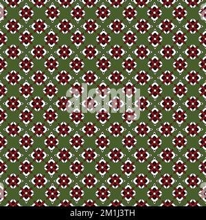 Ajrak farbenfrohes, modernes Design zum Drucken. Textil weiß grün und Mehroon Sindhi Kultur nahtloses Muster. Stockfoto