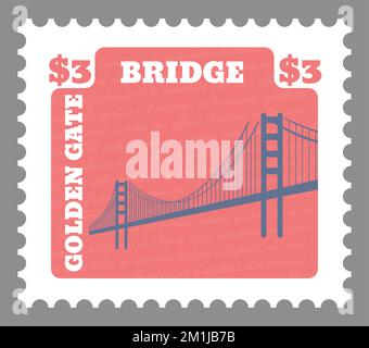 American Bridge, goldenes Tor auf Poststempel oder Karte Stock Vektor