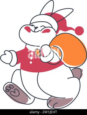 Ein Hase mit Weihnachtsmann-Hut und Geschenken Stock Vektor