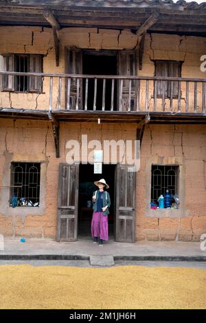 House of the Wall, Provinz lang Son, Vietnam - 15. November Haus auf dem Land von Vietnam. Das Haus ist aus Lehm, gemischt mit Stroh, überdacht mit wi Stockfoto