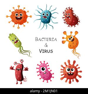 Bakterien- und Virus-Cartoon-Charaktere-Design. Vector . Stock Vektor