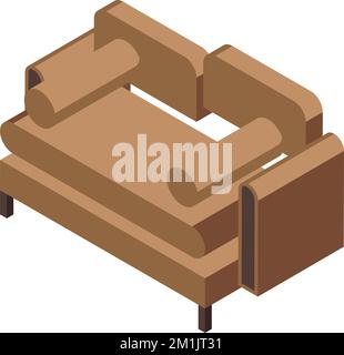 Isometrischer Vektor für Textilsofa-Symbole. Möbelfabrik. Tischler Stock Vektor