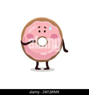 Lustige digitale Darstellung eines pinkglasierten, peinlichen Donuts für Kinder. Donut-Figur, Maskottchen, Illustration, Aufkleber. Stock Vektor